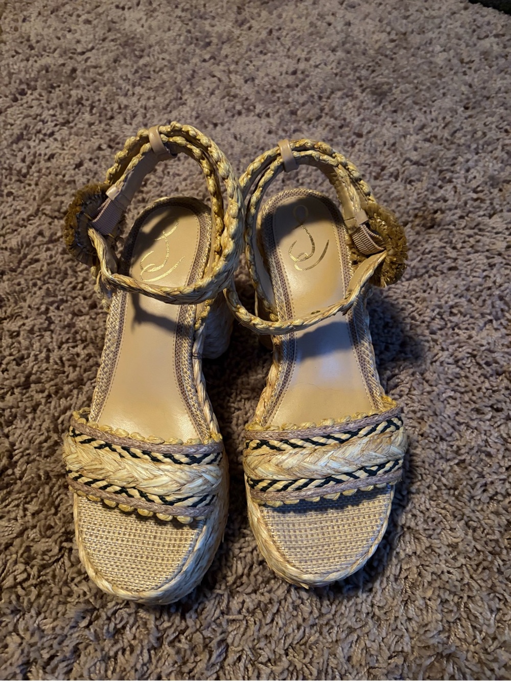 Sam Edelman Iliana Braided Espadrille platform Sandals Natural Multicolor sz 7.5
